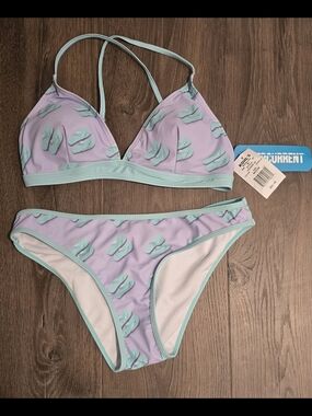 Under Current Purple & Green 2 Piece Bikini size M NWT Flip Flop Pattern
